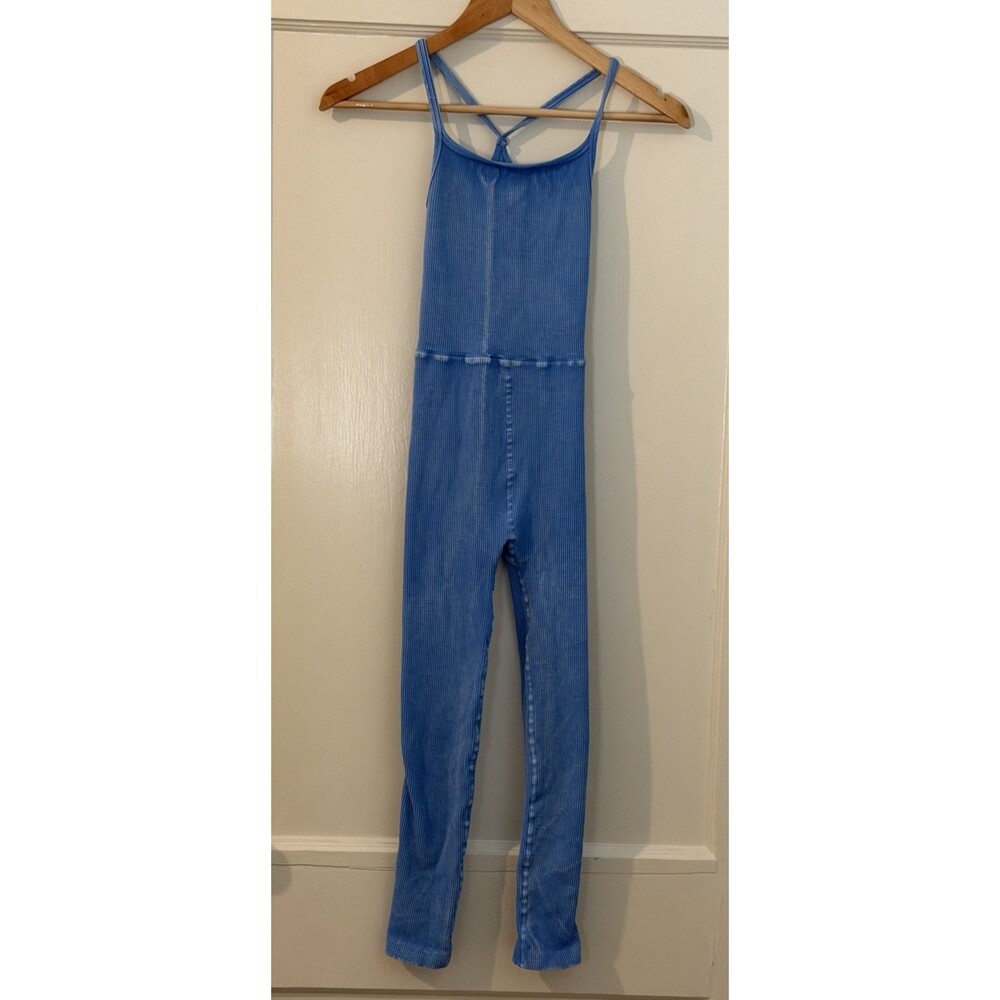 Free People Movement Happiness Runs Square Neck One Piece Jumpsuit Size M Blue